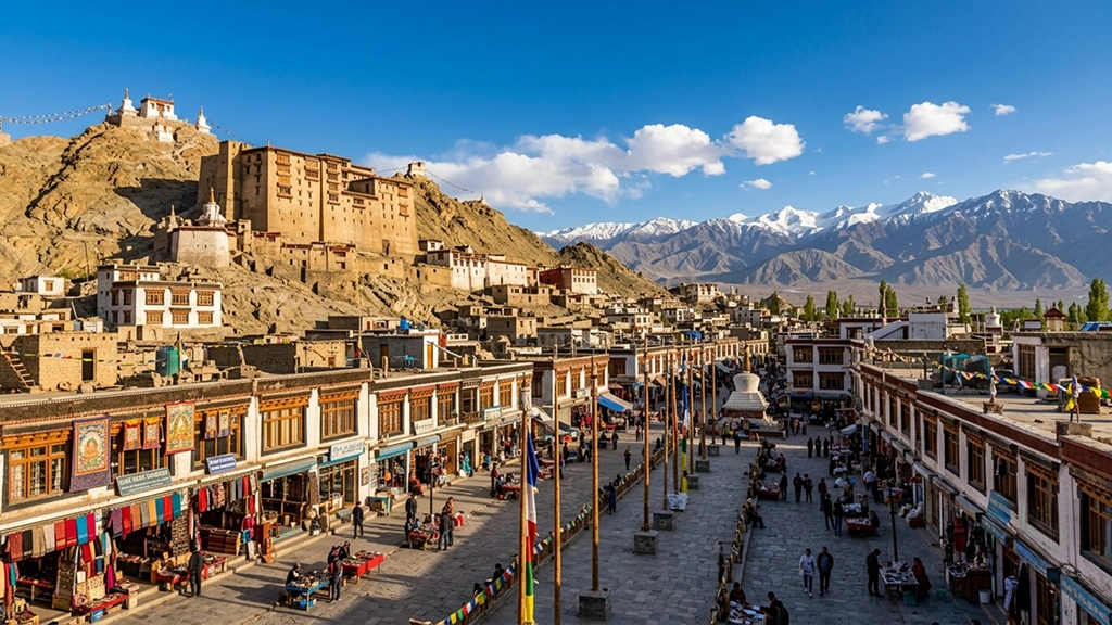 Leh Palace and Leh Market Leh Palace overlooking Leh Market and surrounding Himalayan mountains