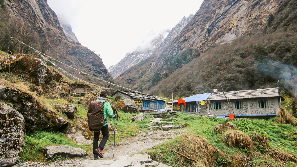 Turtuk Village Trekker walking through the scenic village of Turtuk in Ladakh